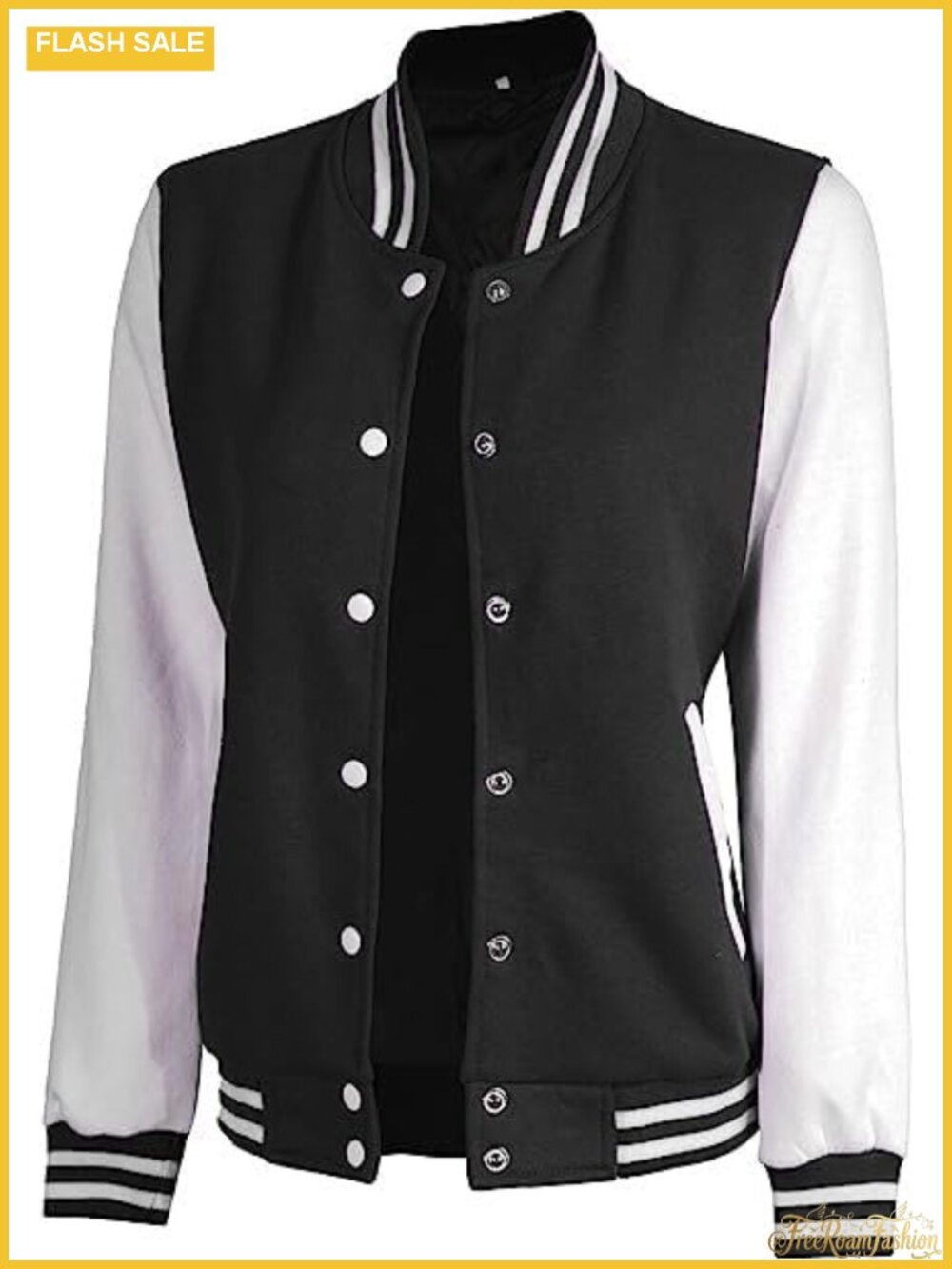 Fleece Varsity Bomber Jacket Snap Button Cropped Casual